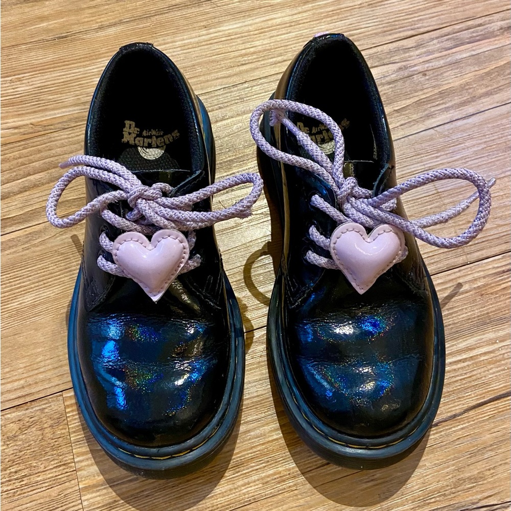 Dr. Martens Kids Black Shoes with Pink Heart Accent